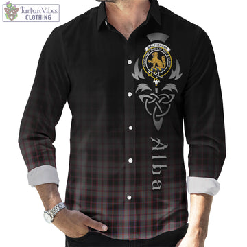 MacPherson Hunting Tartan Long Sleeve Button Up Featuring Alba Gu Brath Family Crest Celtic Inspired