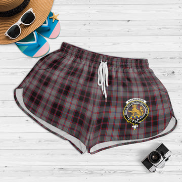 MacPherson Hunting Tartan Womens Shorts with Family Crest