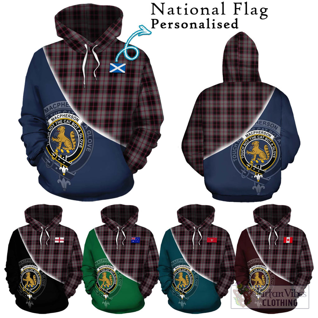 MacPherson Hunting Tartan Hoodie with Personalised National Flag and Family Crest Half Style Zip Hoodie - Tartanvibesclothing Shop