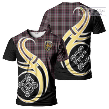 MacPherson Hunting Tartan T-Shirt with Family Crest and Celtic Symbol Style