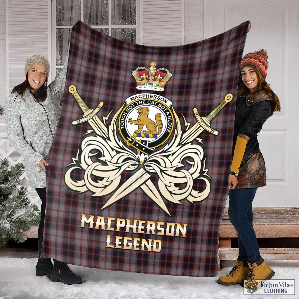 Tartan Vibes Clothing MacPherson Hunting Tartan Blanket with Clan Crest and the Golden Sword of Courageous Legacy