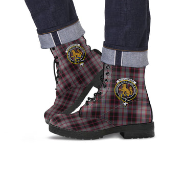 MacPherson Hunting Tartan Leather Boots with Family Crest