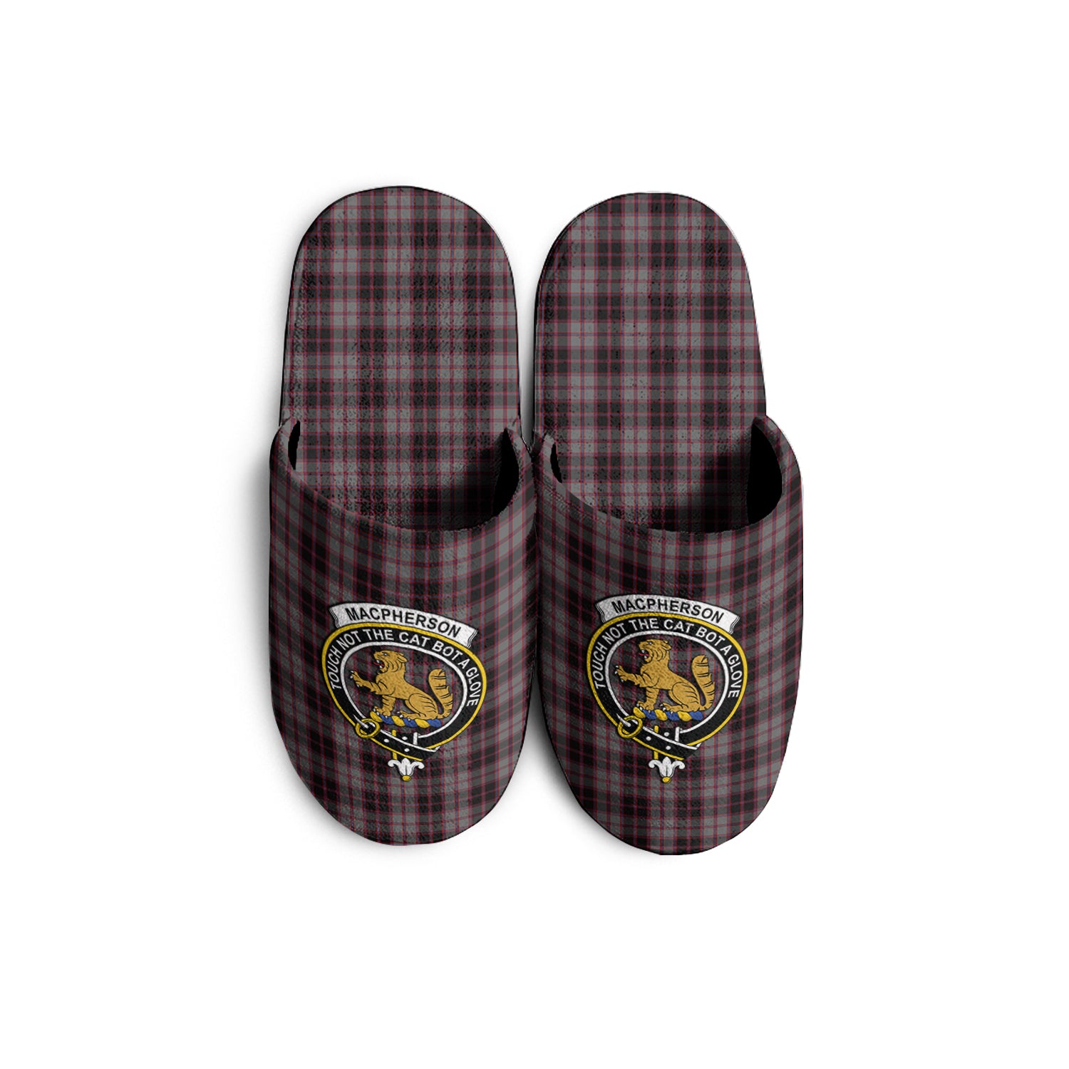 MacPherson Hunting Tartan Home Slippers with Family Crest - Tartanvibesclothing