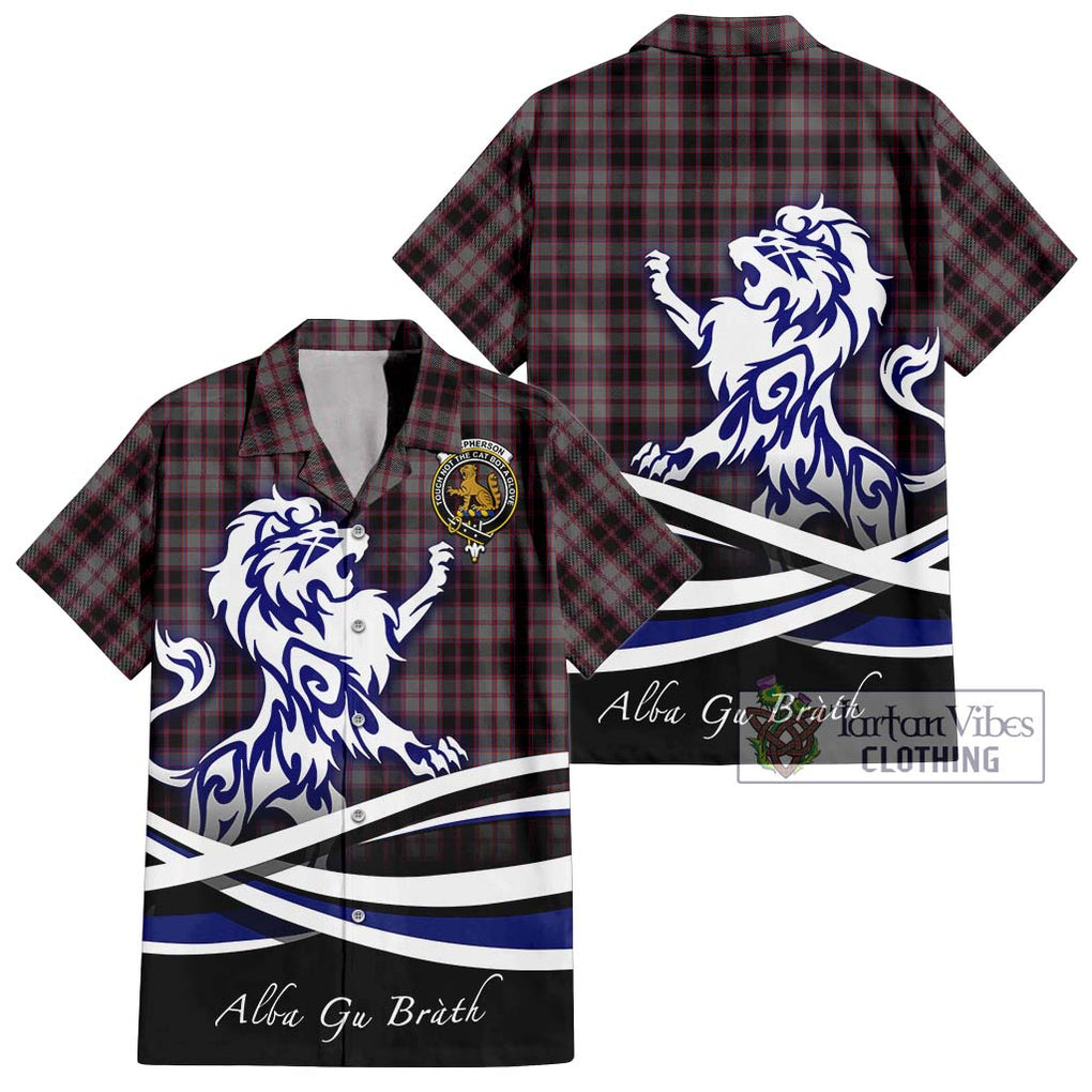 MacPherson Hunting Tartan Short Sleeve Button Shirt with Alba Gu Brath Regal Lion Emblem Kid - Tartanvibesclothing Shop