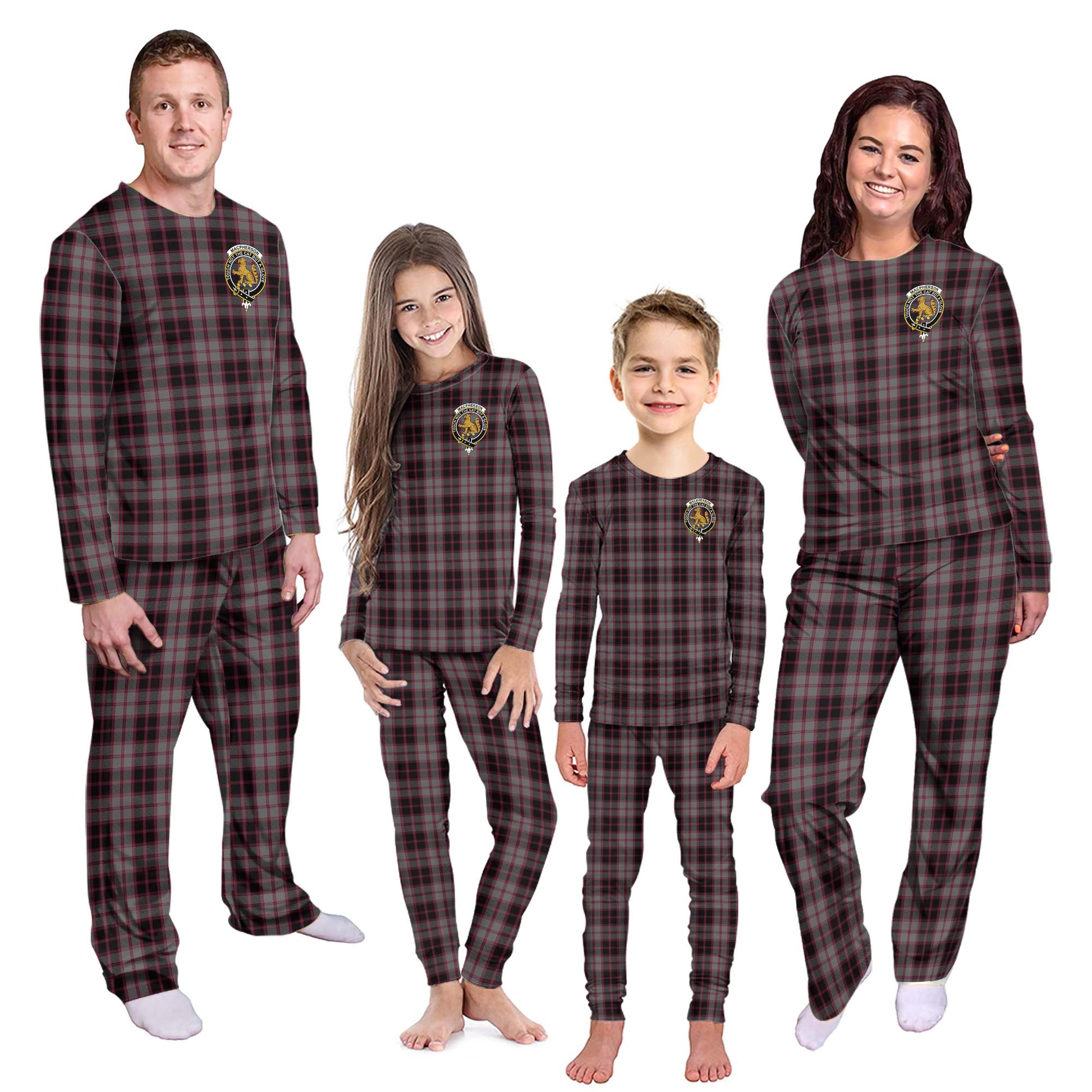 MacPherson Hunting Tartan Pajamas Family Set with Family Crest - Tartanvibesclothing