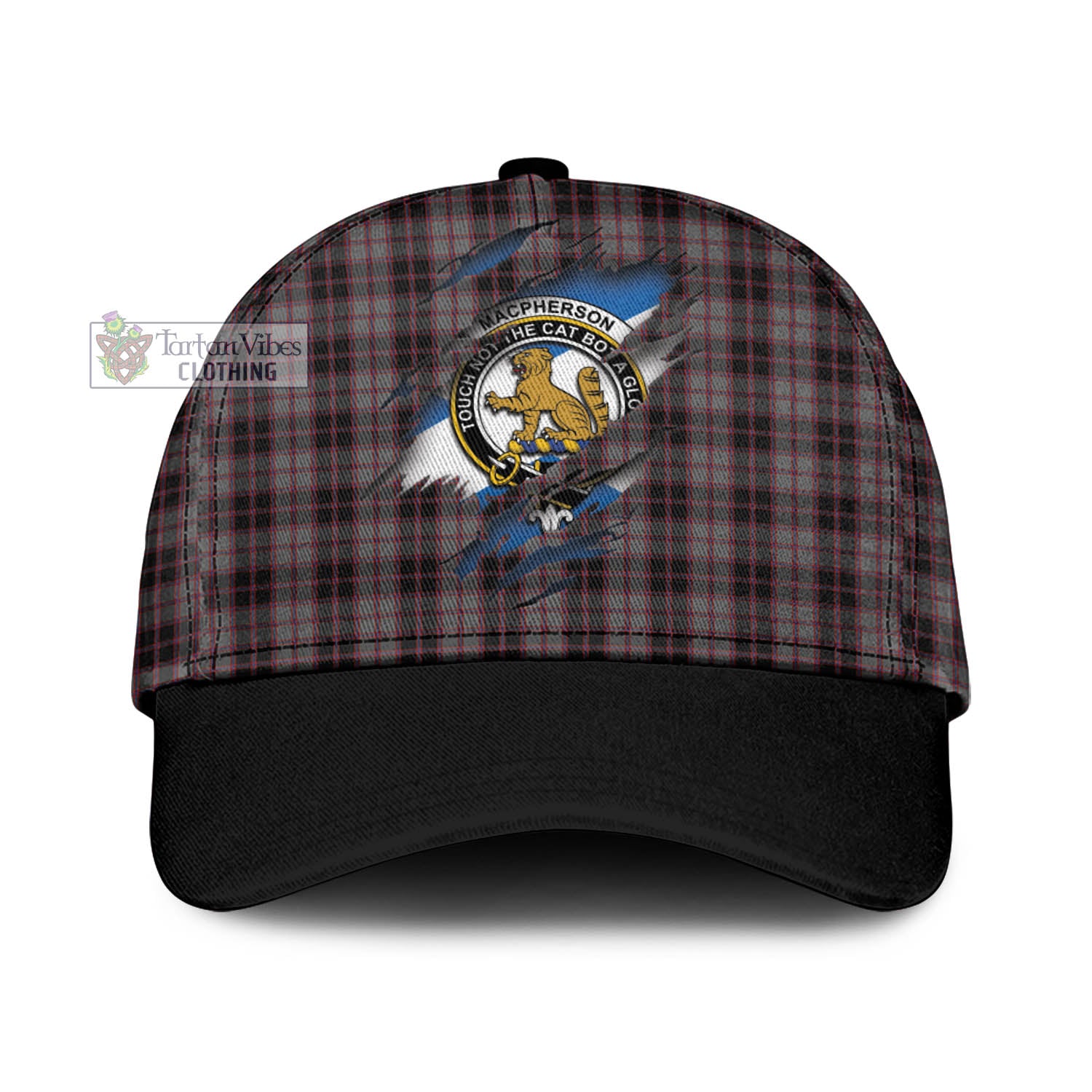 Tartan Vibes Clothing MacPherson Hunting Tartan Classic Cap with Family Crest In Me Style