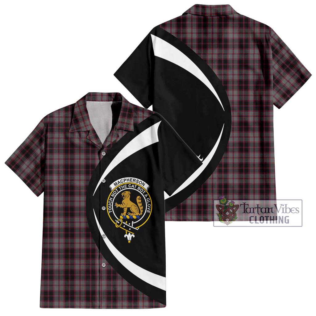 MacPherson Hunting Tartan Short Sleeve Button Up with Family Crest Circle Style Kid - Tartan Vibes Clothing