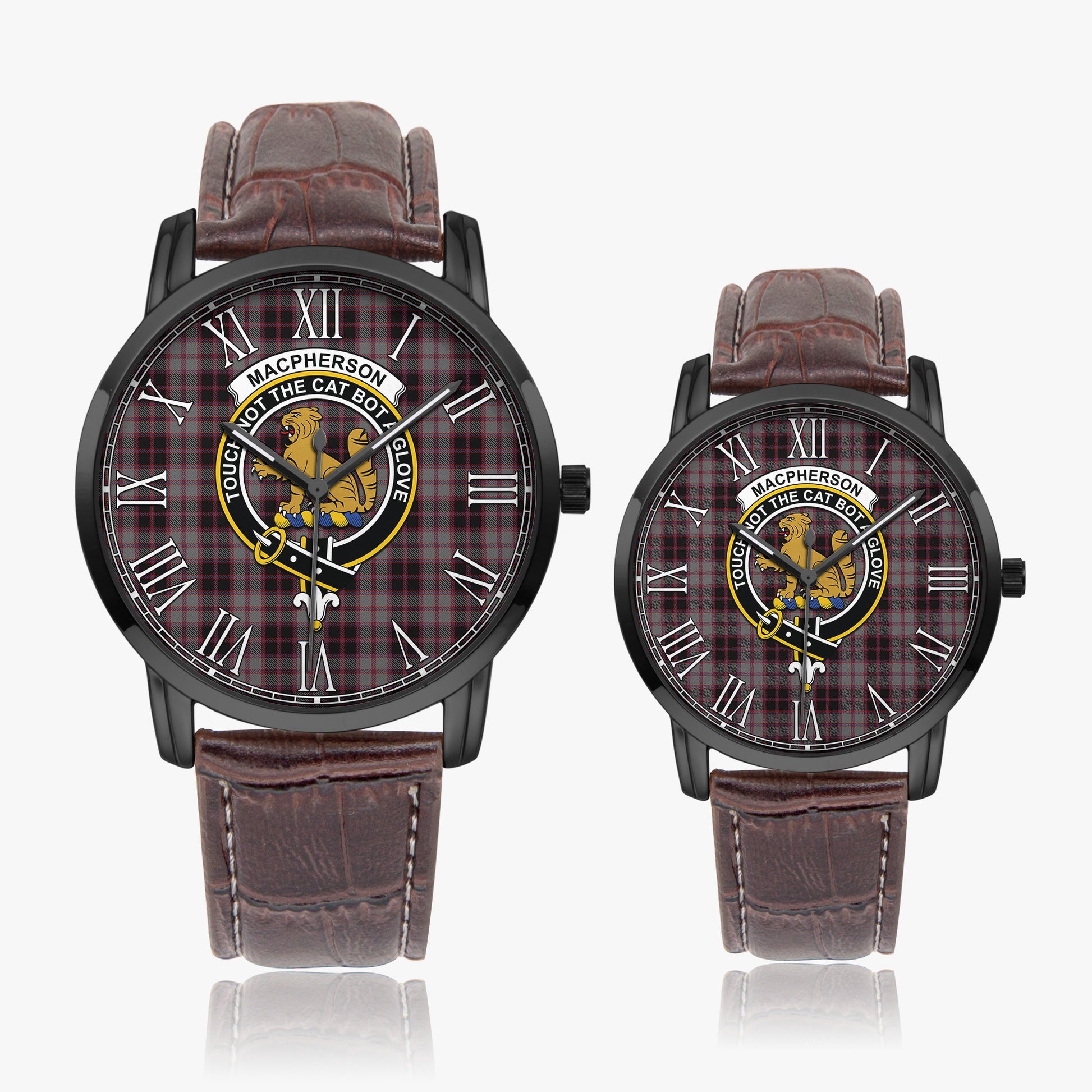 MacPherson Hunting Tartan Family Crest Leather Strap Quartz Watch - Tartanvibesclothing