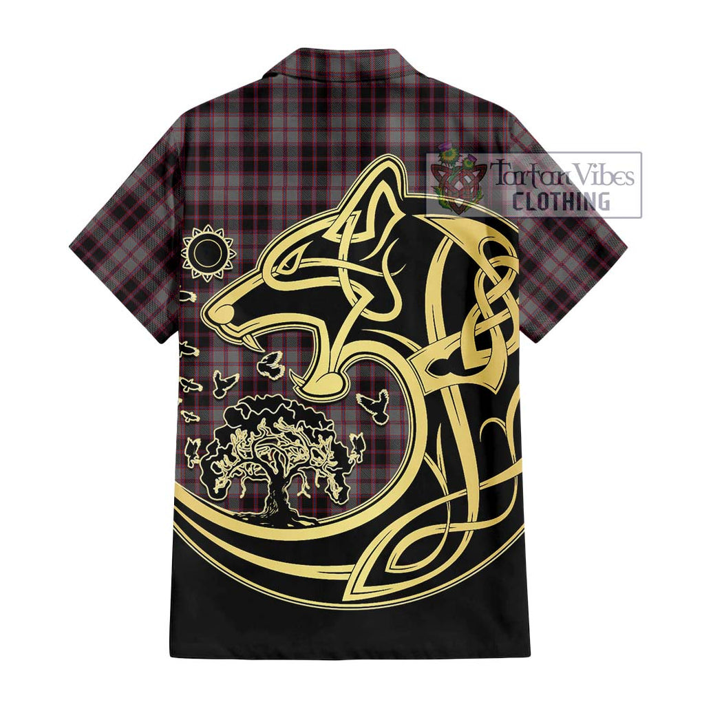 MacPherson Hunting Tartan Short Sleeve Button Shirt with Family Crest Celtic Wolf Style - Tartan Vibes Clothing