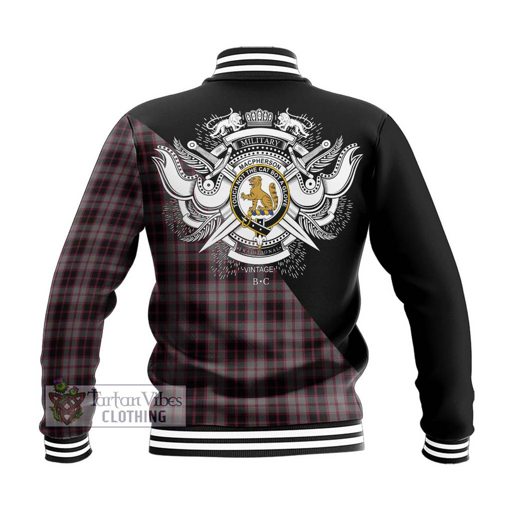 MacPherson Hunting Tartan Baseball Jacket with Family Crest and Military Logo Style - Tartanvibesclothing Shop