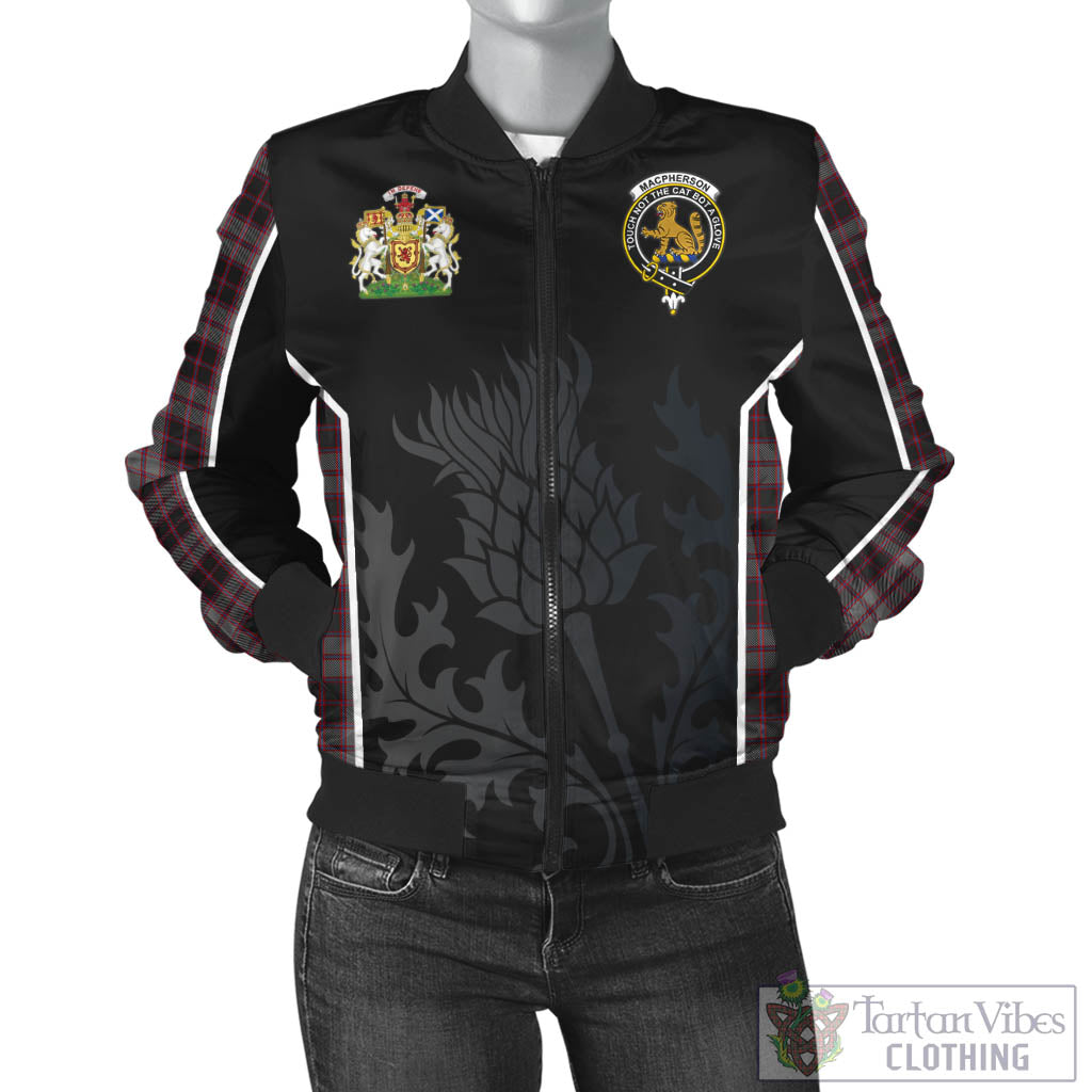 Tartan Vibes Clothing MacPherson Hunting Tartan Bomber Jacket with Family Crest and Scottish Thistle Vibes Sport Style