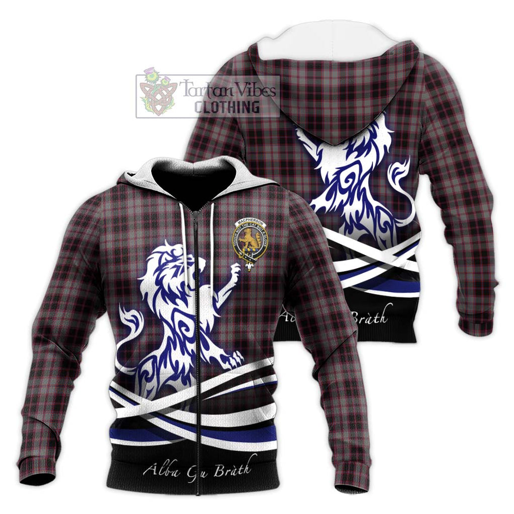 MacPherson Hunting Tartan Knitted Hoodie with Alba Gu Brath Regal Lion Emblem Unisex Knitted Zip Hoodie - Tartanvibesclothing Shop