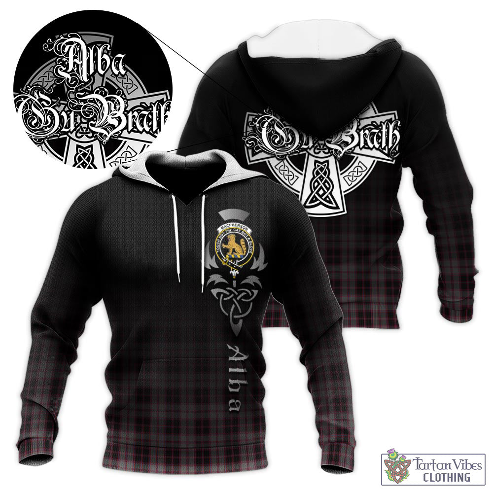 Tartan Vibes Clothing MacPherson Hunting Tartan Knitted Hoodie Featuring Alba Gu Brath Family Crest Celtic Inspired