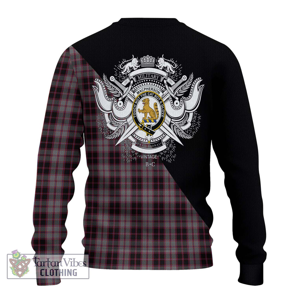 MacPherson Hunting Tartan Knitted Sweater with Family Crest and Military Logo Style - Tartanvibesclothing Shop