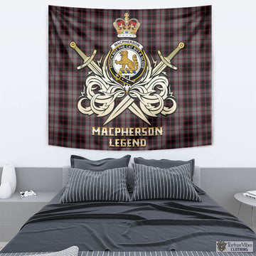 MacPherson Hunting Tartan Tapestry with Clan Crest and the Golden Sword of Courageous Legacy