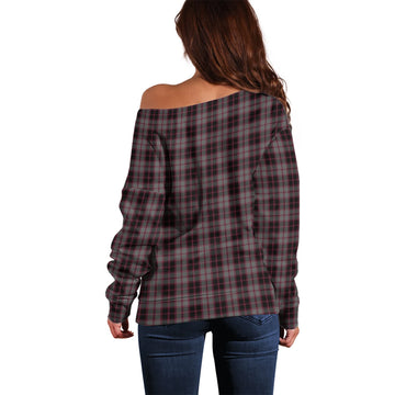 MacPherson Hunting Tartan Off Shoulder Women Sweater with Family Crest