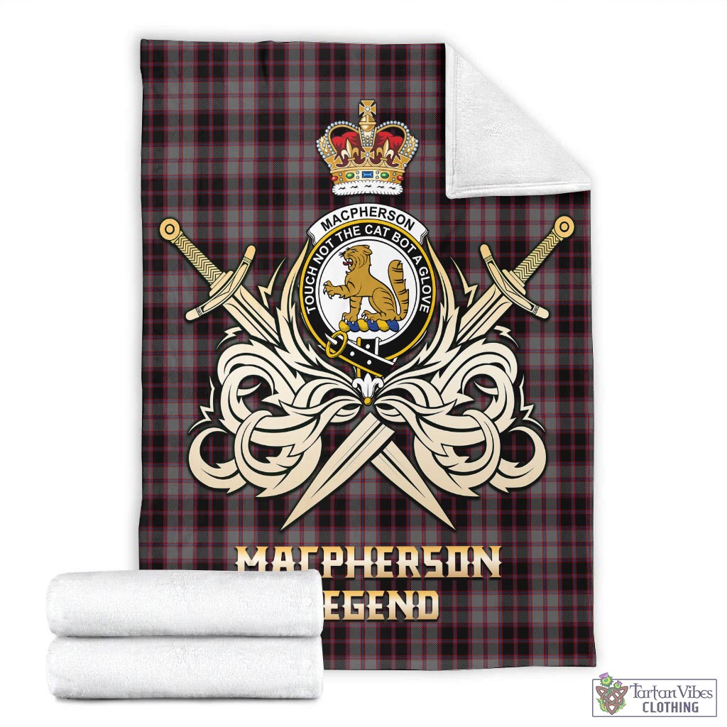 Tartan Vibes Clothing MacPherson Hunting Tartan Blanket with Clan Crest and the Golden Sword of Courageous Legacy