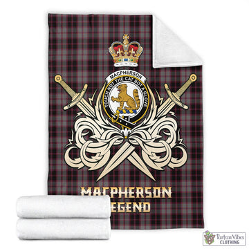 MacPherson Hunting Tartan Blanket with Clan Crest and the Golden Sword of Courageous Legacy