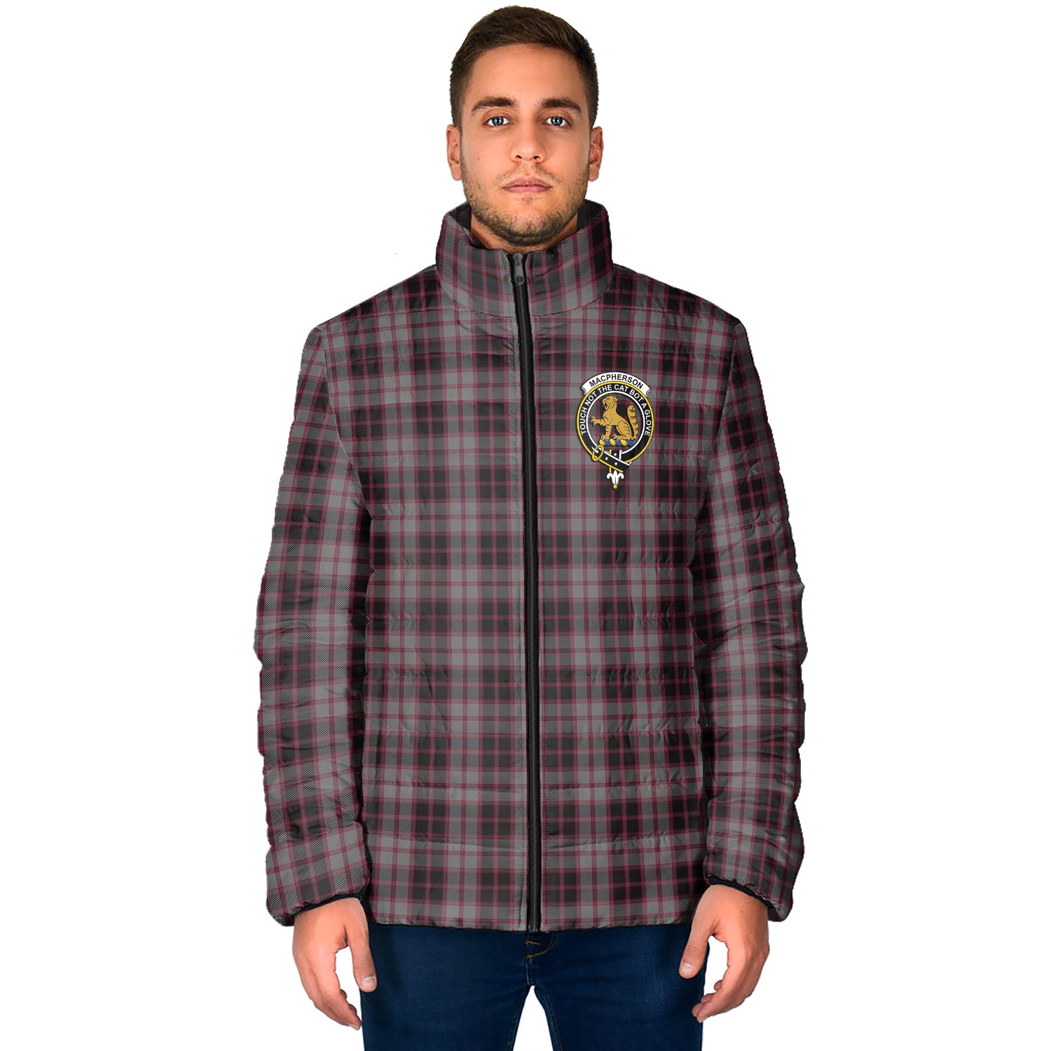 MacPherson Hunting Tartan Padded Jacket with Family Crest - Tartan Vibes Clothing