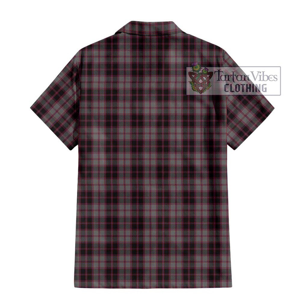 MacPherson Hunting Tartan Short Sleeve Button Shirt with Family Crest DNA In Me Style - Tartanvibesclothing Shop