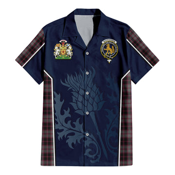 MacPherson Hunting Tartan Short Sleeve Button Up Shirt with Family Crest and Scottish Thistle Vibes Sport Style