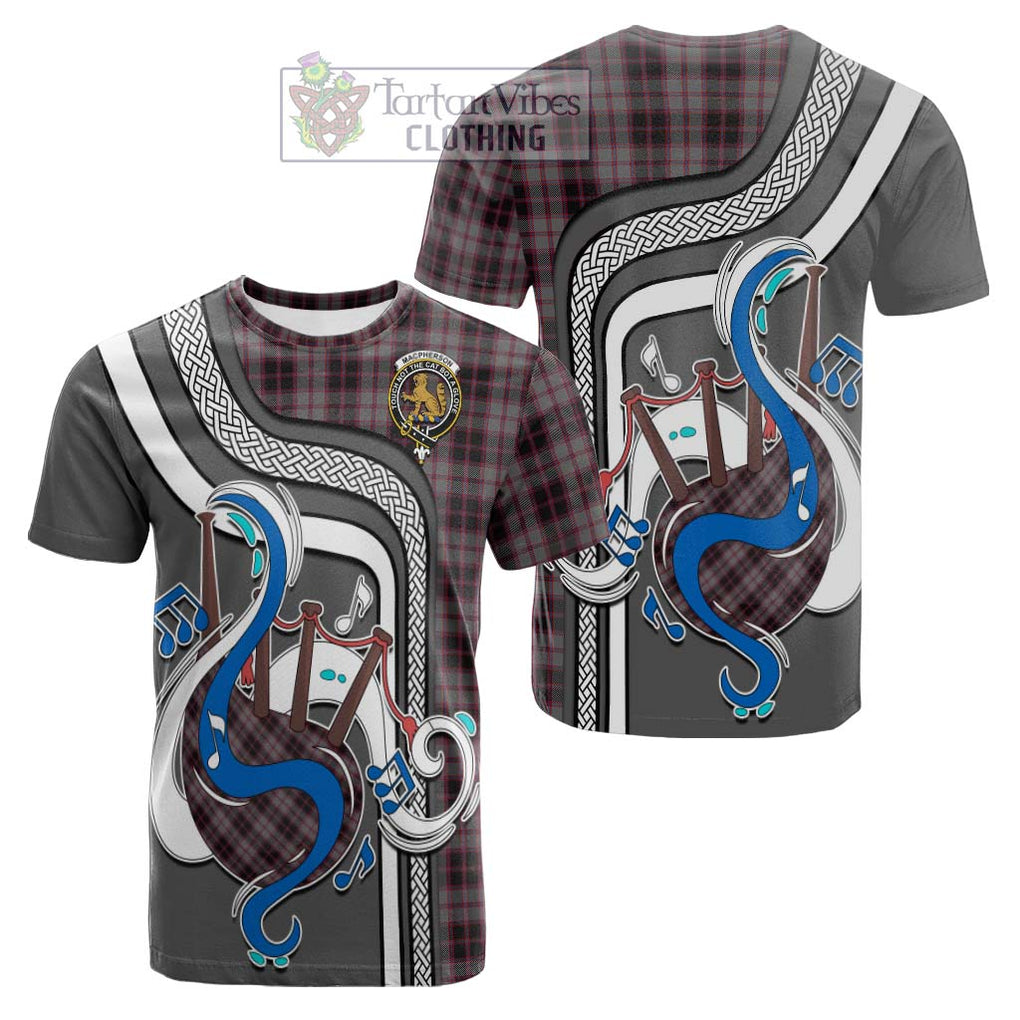 Tartan Vibes Clothing MacPherson Hunting Tartan Cotton T-shirt with Epic Bagpipe Style