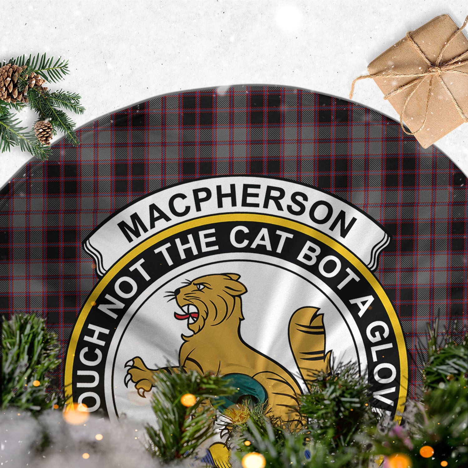 MacPherson Hunting Tartan Christmas Tree Skirt with Family Crest - Tartanvibesclothing