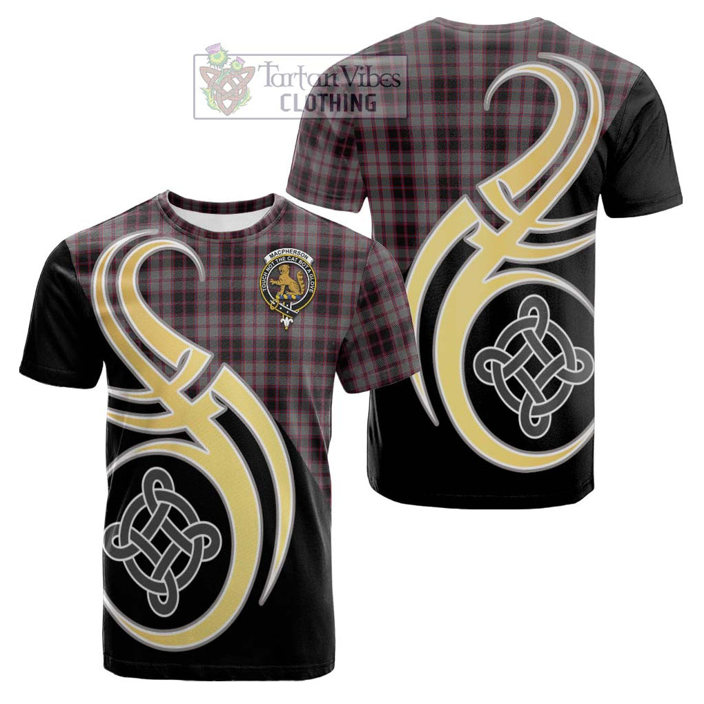 Tartan Vibes Clothing MacPherson Hunting Tartan Cotton T-shirt with Family Crest and Celtic Symbol Style