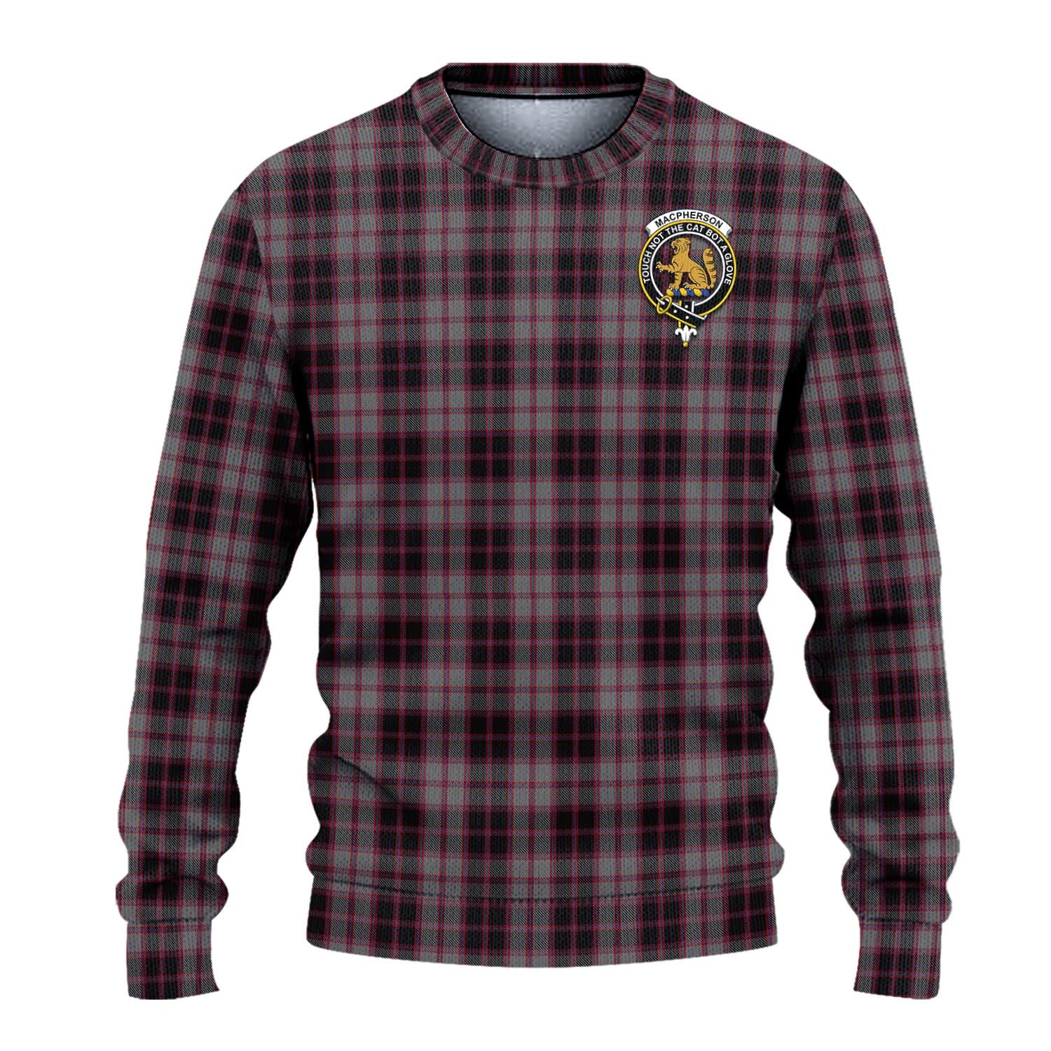 MacPherson Hunting Tartan Knitted Sweater with Family Crest - Tartanvibesclothing