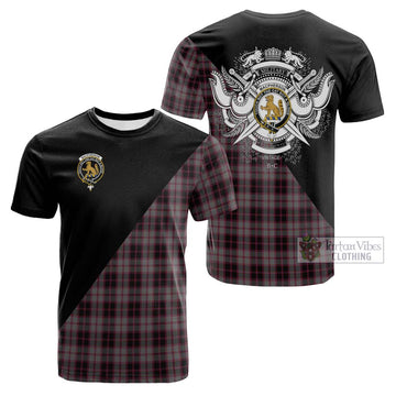 MacPherson Hunting Tartan Cotton T-shirt with Family Crest and Military Logo Style