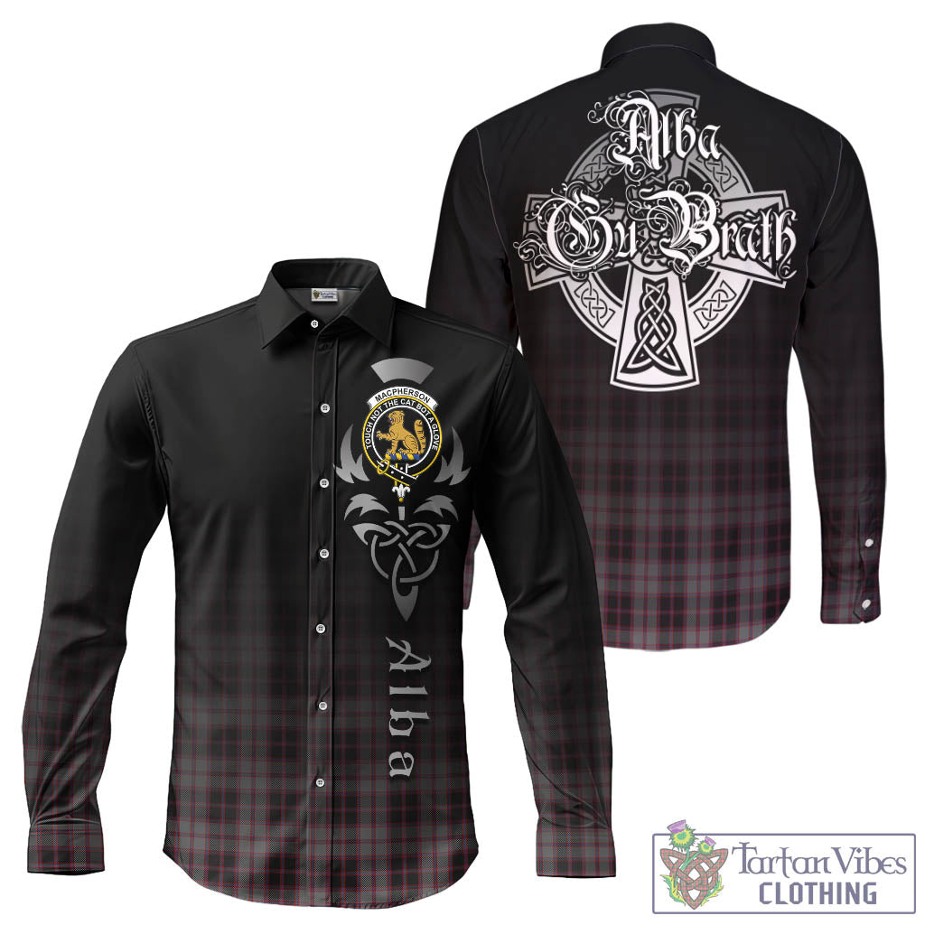 Tartan Vibes Clothing MacPherson Hunting Tartan Long Sleeve Button Up Featuring Alba Gu Brath Family Crest Celtic Inspired