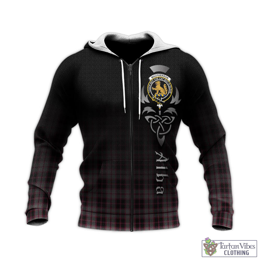 Tartan Vibes Clothing MacPherson Hunting Tartan Knitted Hoodie Featuring Alba Gu Brath Family Crest Celtic Inspired