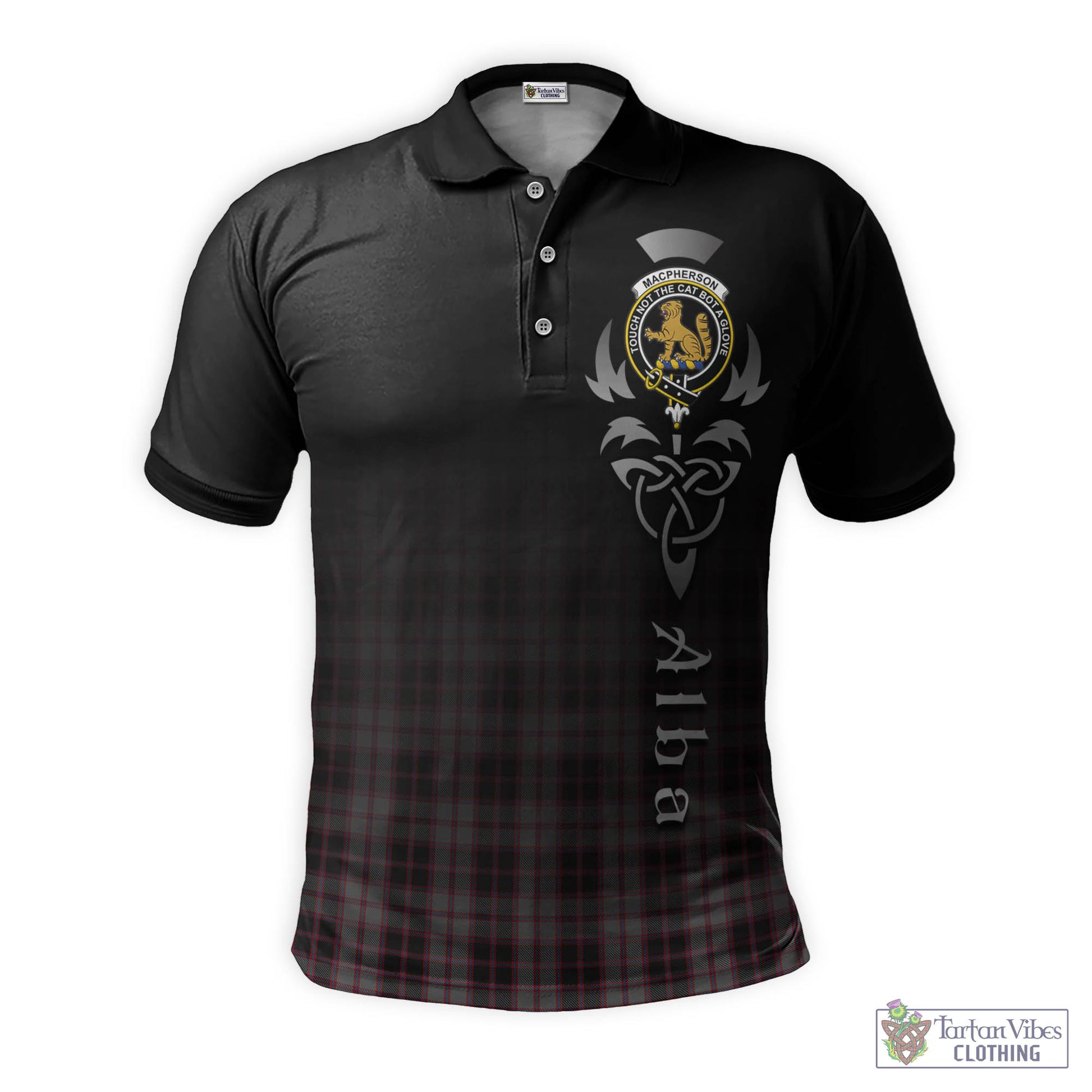 Tartan Vibes Clothing MacPherson Hunting Tartan Polo Shirt Featuring Alba Gu Brath Family Crest Celtic Inspired