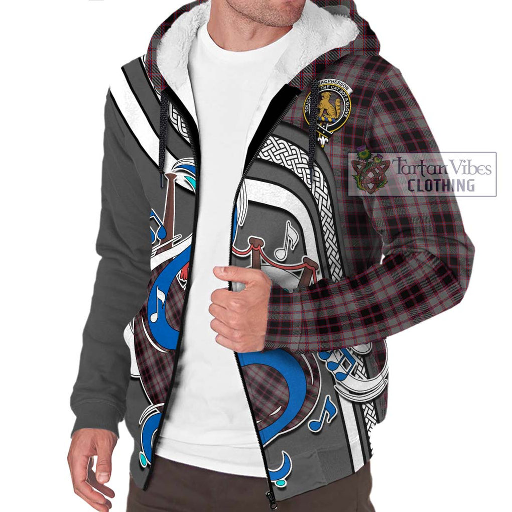 MacPherson Hunting Tartan Sherpa Hoodie with Epic Bagpipe Style Unisex - Tartanvibesclothing Shop