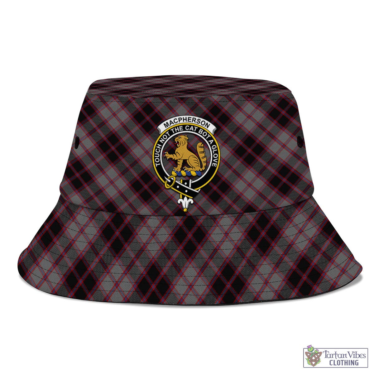 Tartan Vibes Clothing MacPherson Hunting Tartan Bucket Hat with Family Crest