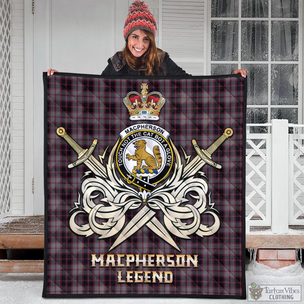 Tartan Vibes Clothing MacPherson Hunting Tartan Quilt with Clan Crest and the Golden Sword of Courageous Legacy