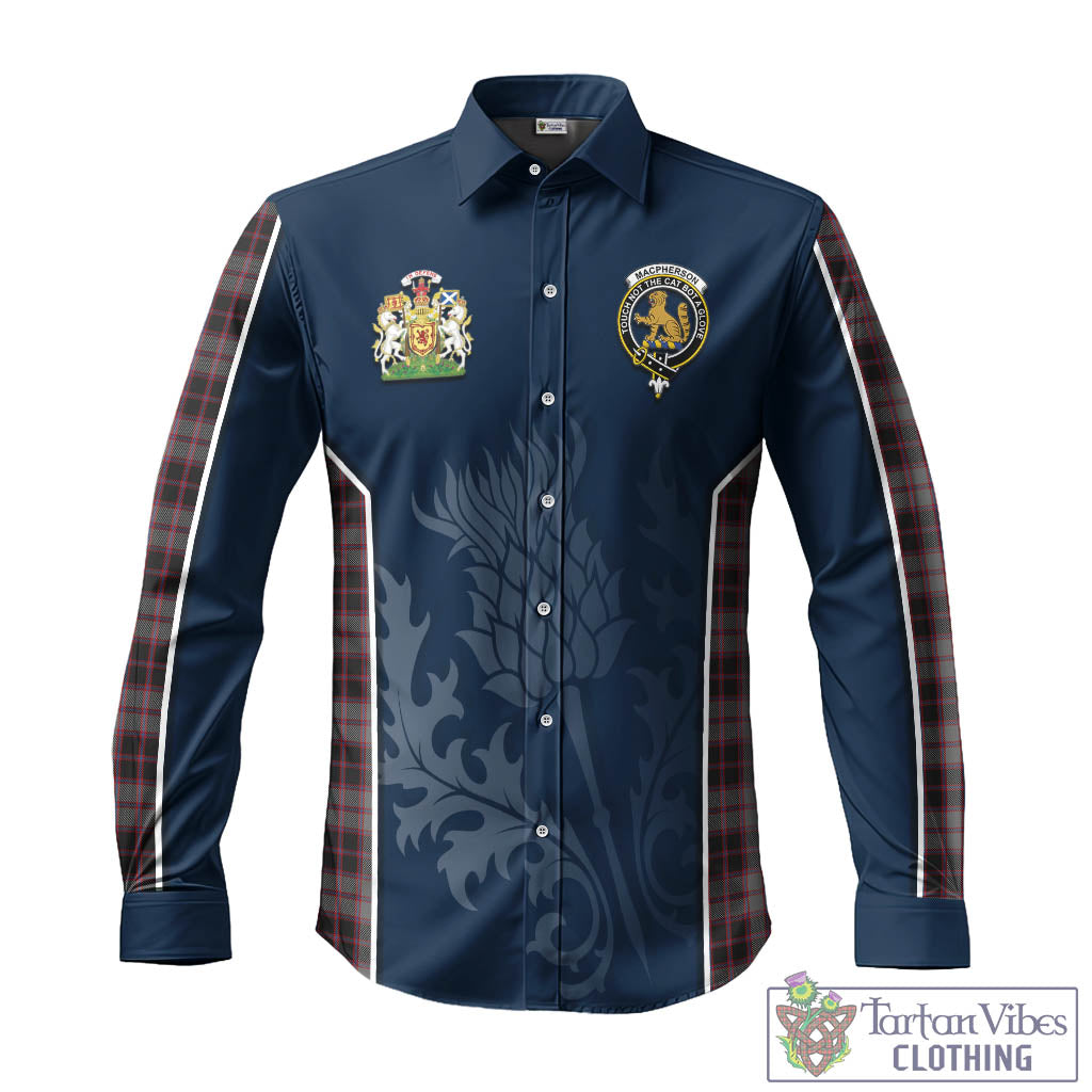 Tartan Vibes Clothing MacPherson Hunting Tartan Long Sleeve Button Up Shirt with Family Crest and Scottish Thistle Vibes Sport Style