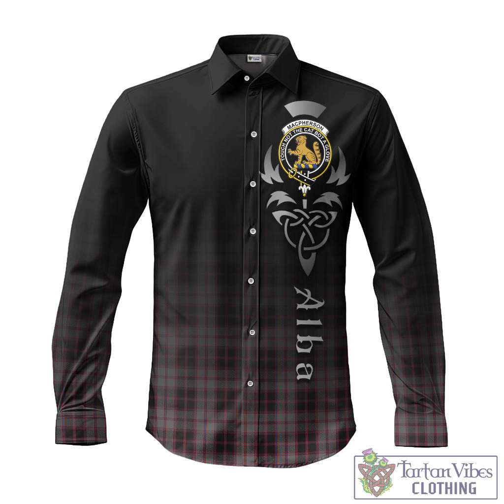 Tartan Vibes Clothing MacPherson Hunting Tartan Long Sleeve Button Up Featuring Alba Gu Brath Family Crest Celtic Inspired