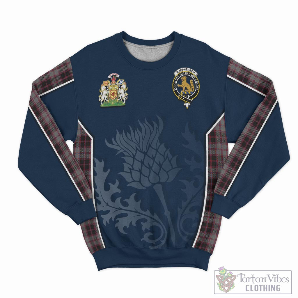 Tartan Vibes Clothing MacPherson Hunting Tartan Sweatshirt with Family Crest and Scottish Thistle Vibes Sport Style