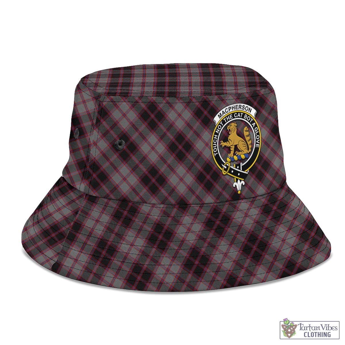 Tartan Vibes Clothing MacPherson Hunting Tartan Bucket Hat with Family Crest