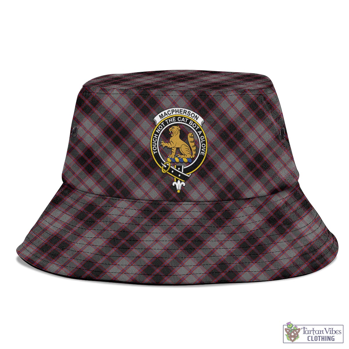 Tartan Vibes Clothing MacPherson Hunting Tartan Bucket Hat with Family Crest