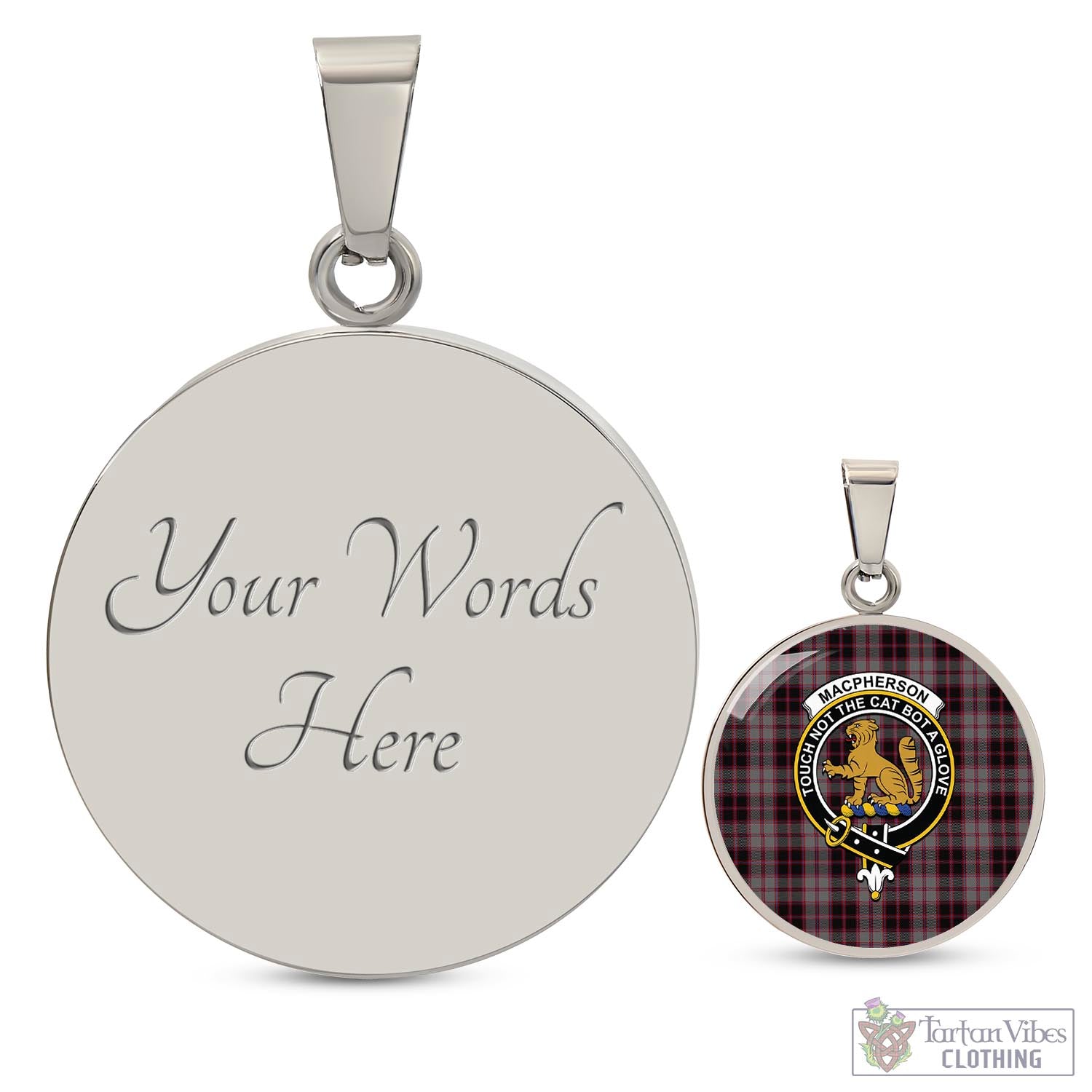 Tartan Vibes Clothing MacPherson Hunting Tartan Circle Necklace with Family Crest