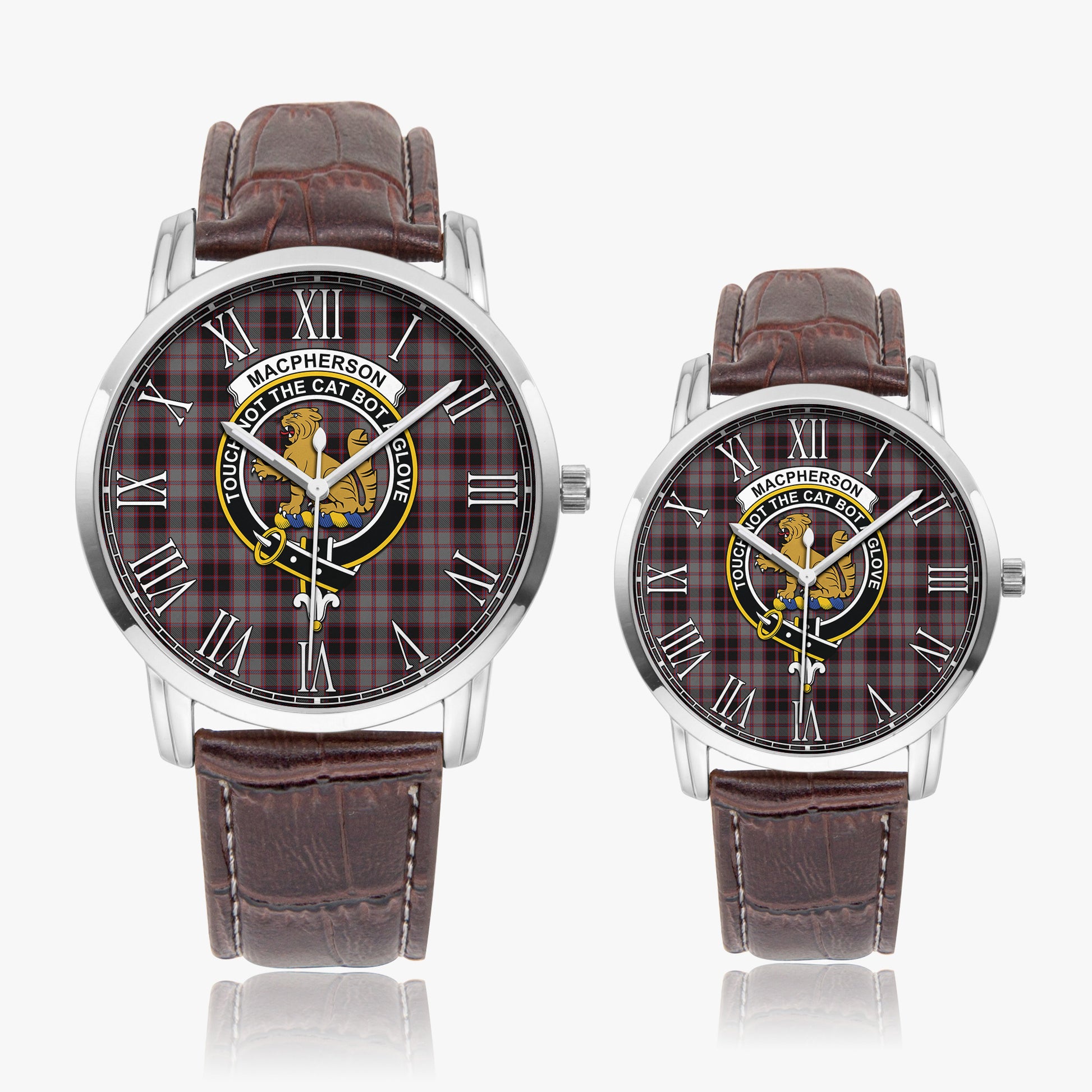 MacPherson Hunting Tartan Family Crest Leather Strap Quartz Watch - Tartanvibesclothing