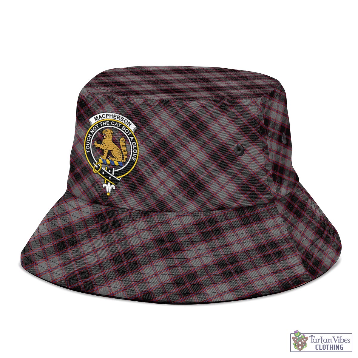 Tartan Vibes Clothing MacPherson Hunting Tartan Bucket Hat with Family Crest