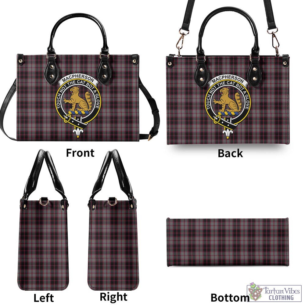 Tartan Vibes Clothing MacPherson Hunting Tartan Luxury Leather Handbags with Family Crest