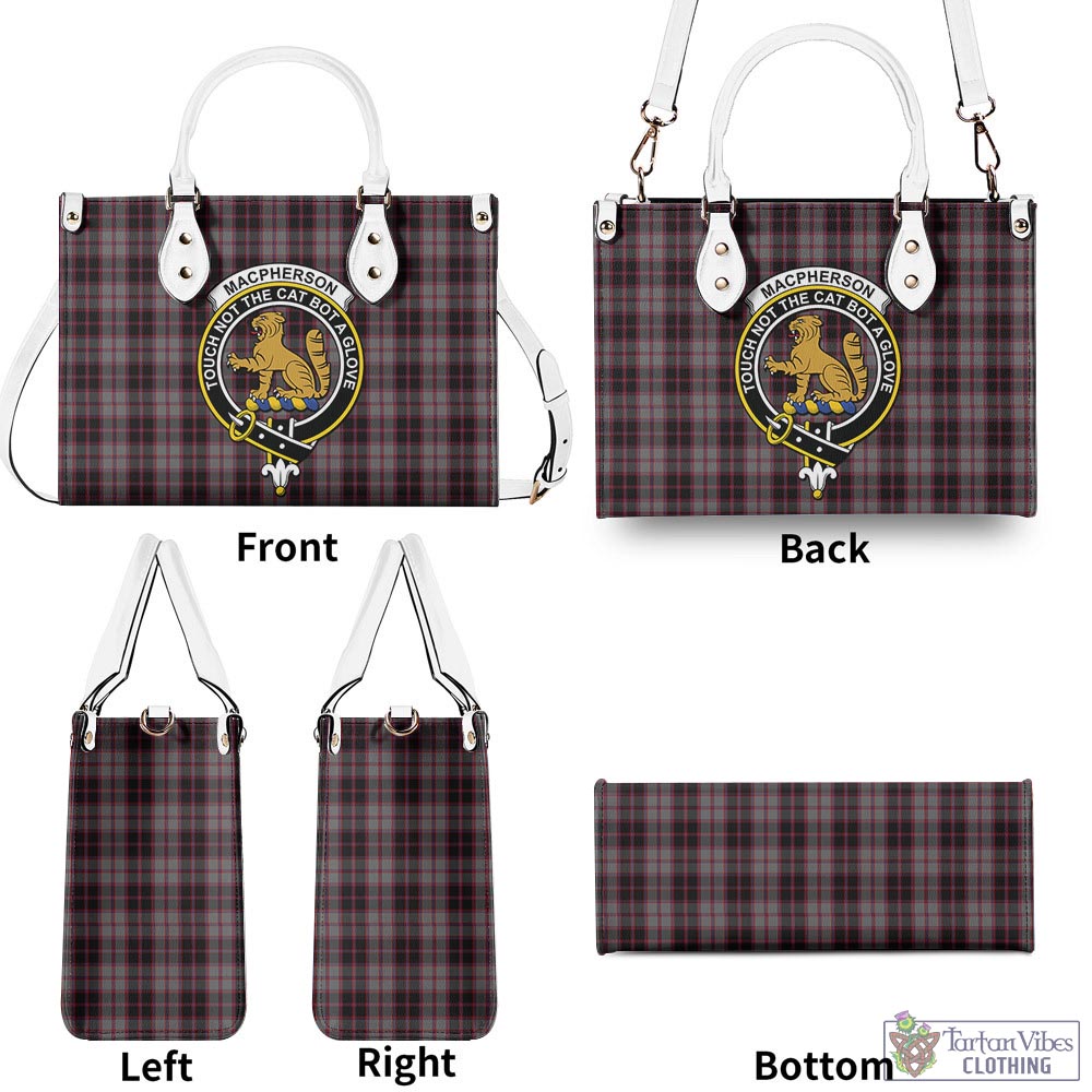 Tartan Vibes Clothing MacPherson Hunting Tartan Luxury Leather Handbags with Family Crest