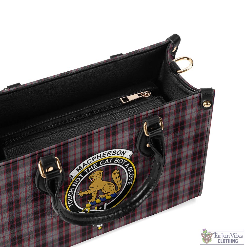 Tartan Vibes Clothing MacPherson Hunting Tartan Luxury Leather Handbags with Family Crest