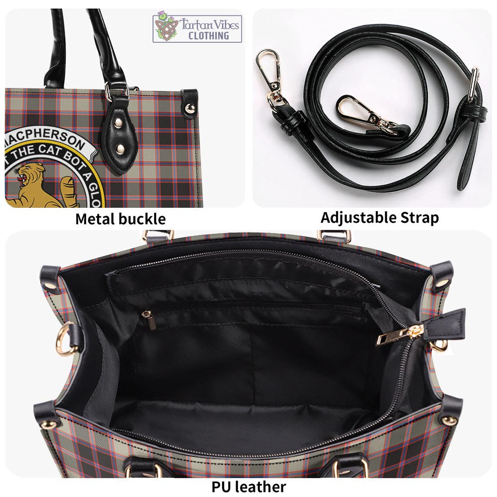 Tartan Vibes Clothing MacPherson Hunting Ancient Tartan Luxury Leather Handbags with Family Crest