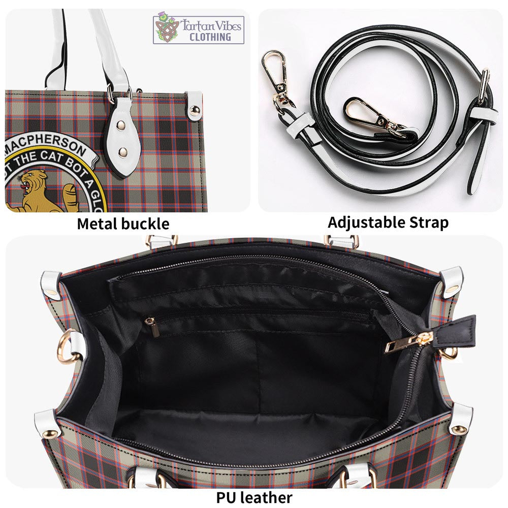 Tartan Vibes Clothing MacPherson Hunting Ancient Tartan Luxury Leather Handbags with Family Crest