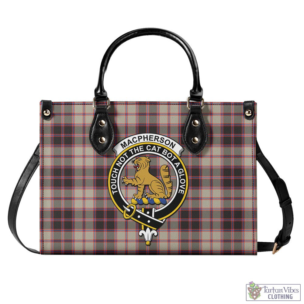 Tartan Vibes Clothing MacPherson Hunting Ancient Tartan Luxury Leather Handbags with Family Crest